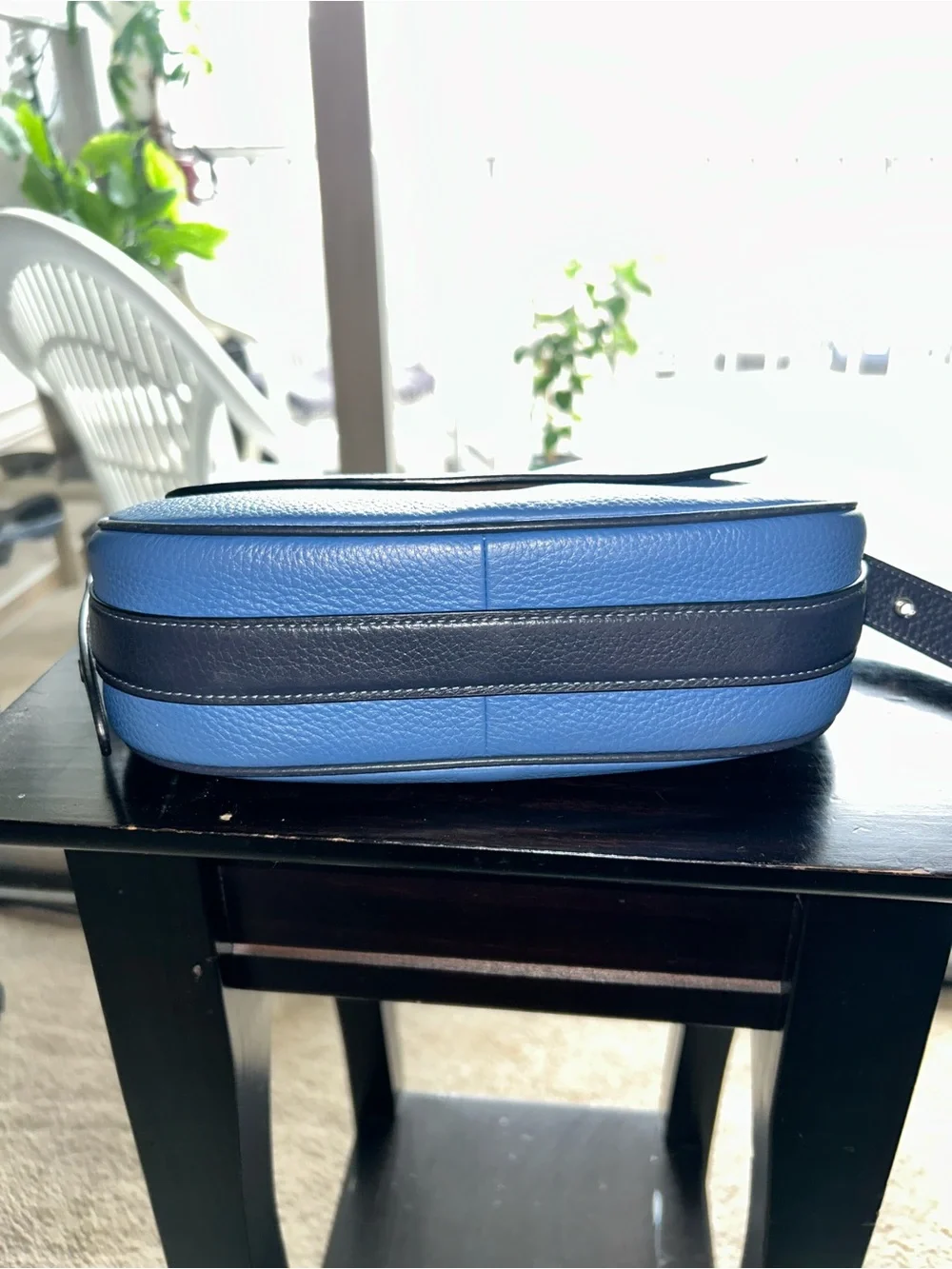 Coach Blue Pebbled Leather Saddle Crossbody with Black Strap